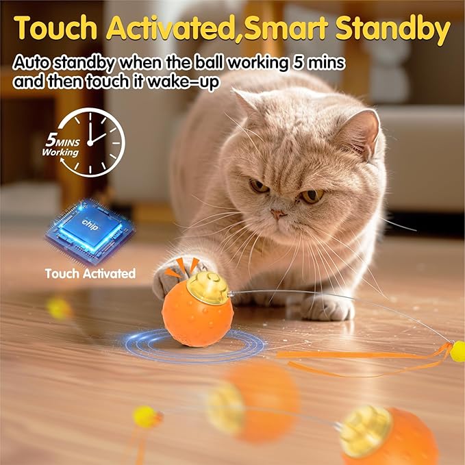 Muhhiba Interactive Cat Toys Balls, Automatic Moving Cat Toys for Indoor Cats, Self Rotating Ball with Motion Activated, Electric Cat Mouse Toys, USB Rechargeable