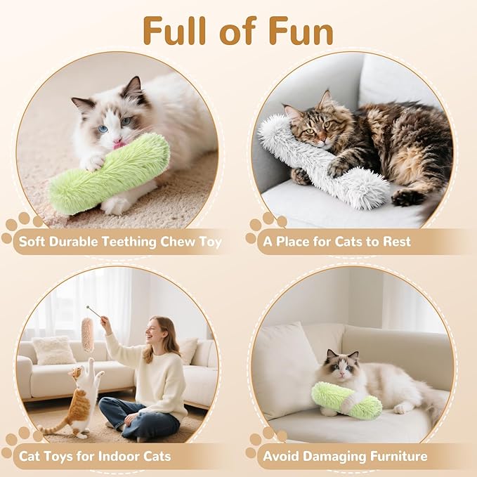 Cat Toys Cat Pillows Toys, Interactive Kicker Catnip Toys, Soft Durable Teething Chew Toy (3, Green Orange Grey)