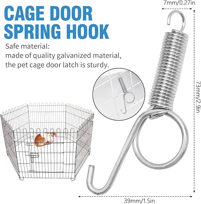 Anxingo 30 Pcs Spring Cage Latch Door Spring Hook Metal Finger for Fixing Rabbit, Dog, Cat, Birds,Rodents, Guinea Pig, Hamster, Parrot Hedgehog Cage Door