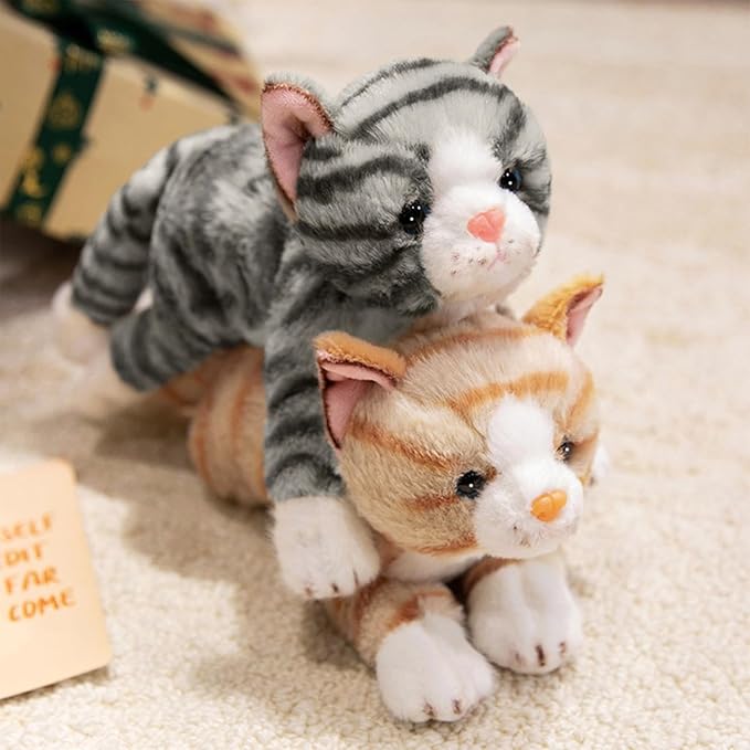 PEACH CAT Striped Cat Stuffed Animal 9.8" Realistic Kitten Plushies Soft Plush Toys Gifts for Kids Grey