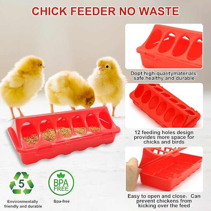 Chick Feeder and Waterer Kit with Chick Perch, 1l Chick Waterer, Flip Top Poultry Feeder, Chick Starter Kit for Chick Brooder, Baby Chicken Supplies for Baby Chick, Duck and Quail