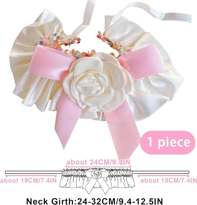Elegant Lace Cat Collar with Cute Bow,Cat Collar with Bow Tie,Pet Lace Bib Collar with Cute Bow,Cat Princess Costumes,Pink,1 Piece ﻿
