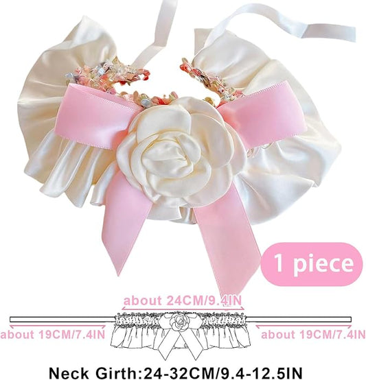 Elegant Lace Cat Collar with Cute Bow,Cat Collar with Bow Tie,Pet Lace Bib Collar with Cute Bow,Cat Princess Costumes,Pink,1 Piece ﻿