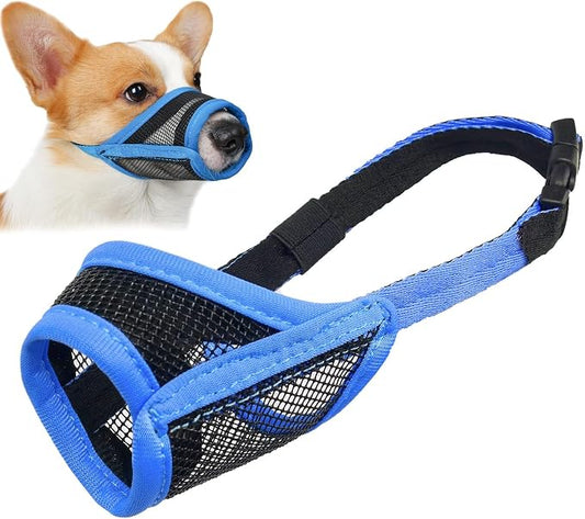 LUCKYPAW Dog Muzzle, Mesh Muzzle for Small Medium Dogs, Soft Mouth Cover to Prevent Biting Chewing, Drinkable Breathable Adjustable Puppy Mouth Guard(XS, Blue)