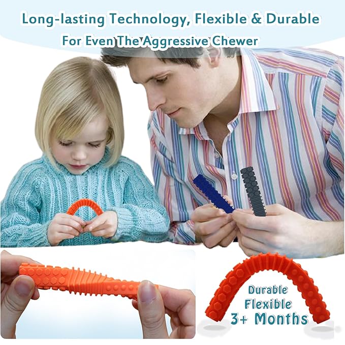 Sensory Chewy Toys for Autistic Children, 5 Pack Silicone Chew Tube Teething Sticks Toys for Autism, ADHD, SPD, Chewies with Special Needs, Oral Motor Chewy Tool for Sensory Kids Chewer (Colorful B)