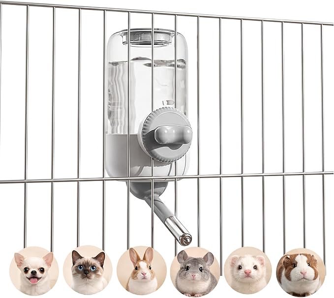 30oz Ball-Tip Hanging Water Bottle for Small Animal Cage Gray | Visible Water Level， Controlled Drinking Flow， Helps Keep Bedding Drier， External Mount Saves Cage Space