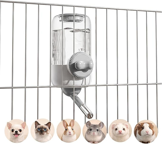 30oz Ball-Tip Hanging Water Bottle for Small Animal Cage Gray | Visible Water Level， Controlled Drinking Flow， Helps Keep Bedding Drier， External Mount Saves Cage Space