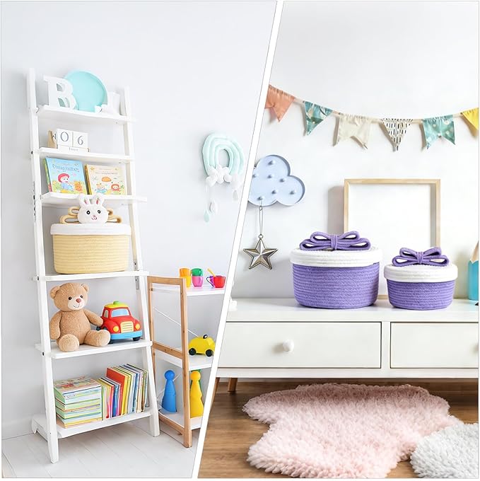 Cute Storage Baskets with Lids, Small Round Woven Rope Basket with Lid, Small Toy Box for Kids or Cat, Cute Basket for Gift, Decorative Basket with Chic Bow Handle, yellow
