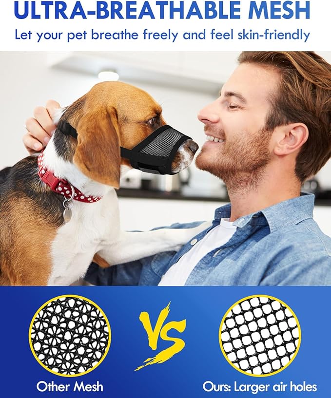 Dog Muzzle, Soft Air Mesh Muzzles for Large Sized Dogs, Breathable Dog Mussels for Scavenging Biting Licking & Barking, Adjustable Mouth Guard for Grooming, Allows Panting and Drinking (Black,L)