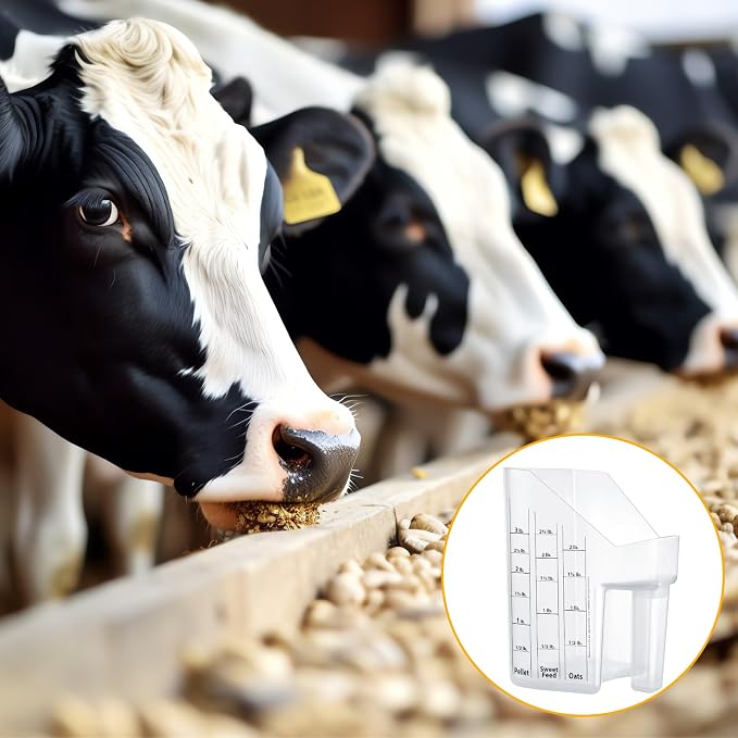 Uiifan 4 Pcs Plastic Feed Scoop with Measurements 3 Quarts Horse Feed Scoop for Livestock Reusable for Horse Goat Sheep Cattle Feeding Supplies (White)