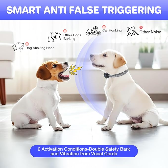 Dog Bark Collar for Large Medium Small Dogs, Anti Barking Device for Dogs, Rechargeable Smart Bark Collar with 7 Adjustable Sensitivity, Compact Bark Collar Indoor Outdoor