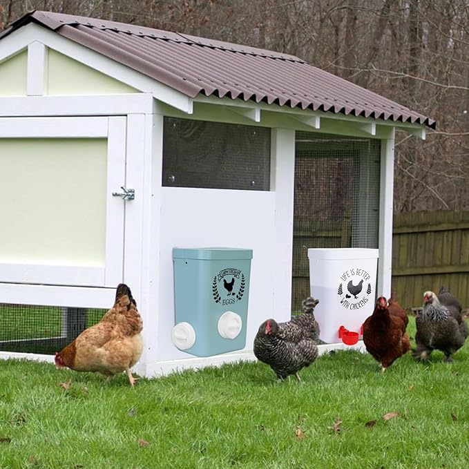 Tgeyd No-Waste Chicken Feeder & Waterer Set, 3 Gallon Automatic Waterer and 15 lb Hanging Feeder for Backyard Chickens, Modern Farmhouse Chicken Coop Essentials