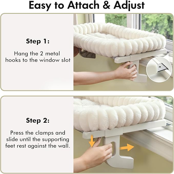 Zoratoo Cloud-Cuddle Cat Window Perch with 4-Sided Bolster, Zipper Design Cushion Window Seat for Window Sill, Sturdy Metal Frame & Easy Assembly Pet Hammock Bed for Indoor Cats (White, Medium)
