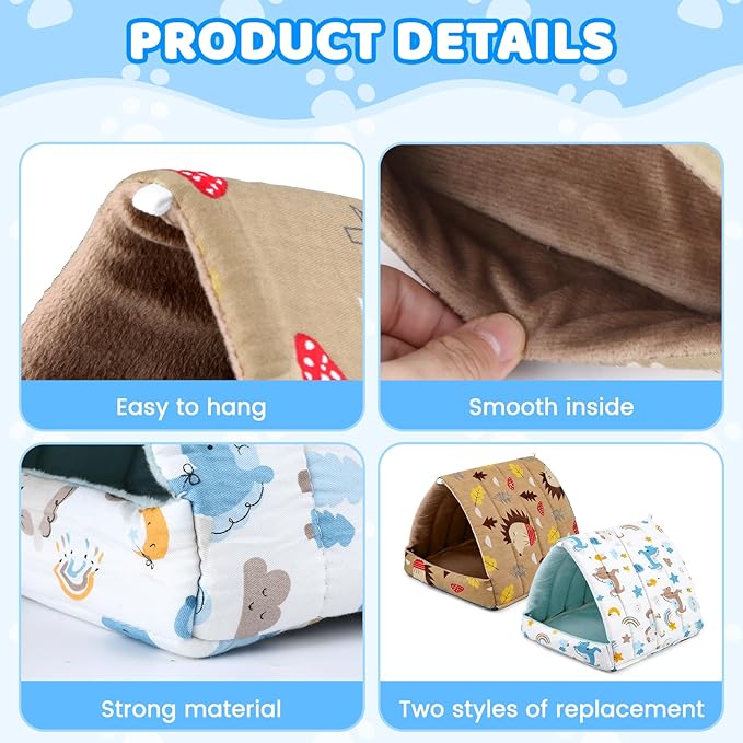 2 Pcs Guinea Pig Hideout, Guinea Pig Bed Tunnel Washable Small Animal House Cage Accessories for Mouse Chinchillas Hamsters Hedgehogs Ferrets Bearded Dragons and Rats Other Small Animals