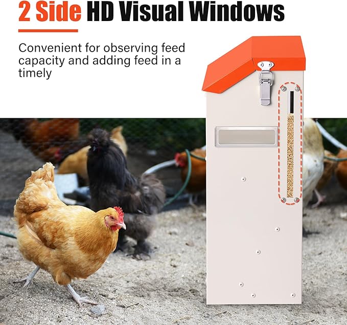 10LB Wall Mount Chicken Feeder, Hanging Poultry Food Dispenser No Waste No Spill for Chickens Ducks Coop Supplies (No Assembly)
