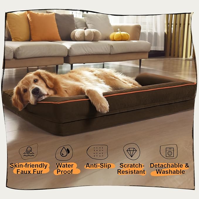 MEKIY Orthopedic Comfy Pet Sofa Dog Bed with Bolster for Small Dogs Cats | Pillow Support for Neck Relief, Egg Crate Foam, Skin-Friendly Surface, Waterproof Liner, Anti-Slip Bottom, 24 x 18 Inch