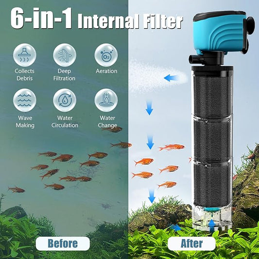 Internal Aquarium Filter, Upgraded 100–300 Gallon Fish Tank Filters, 660GPH Submersible Whisper Pump for Large Turtle Tanks & Small Pond, Debris Tray, Check Valve, Fresh & Saltwater