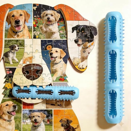 Bite and Brush 360 Dental Chew Toy for Dogs-Dog Toothbrush with Inner & Outer Textures for Teeth Cleaning, Stuffable Rubber Puppy Teething Toy, Interactive Design to Keep Them Busy(Blue)