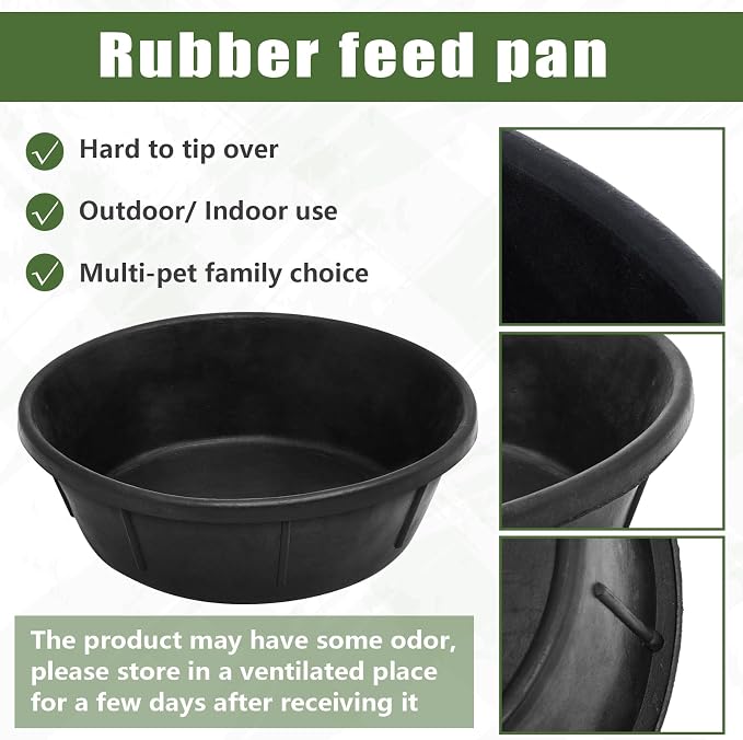 Sadnyy 5 Pcs 8 Quart/ 2 Gallon Rubber Feeder Pan, Rubber Feed Pan Utility Horse Feed Bucket Dog Bowl Horse Feeder for Cats Dogs Goats Chicken Dust Bath Container Animal Feeding, 14.57 x 4.5 inches
