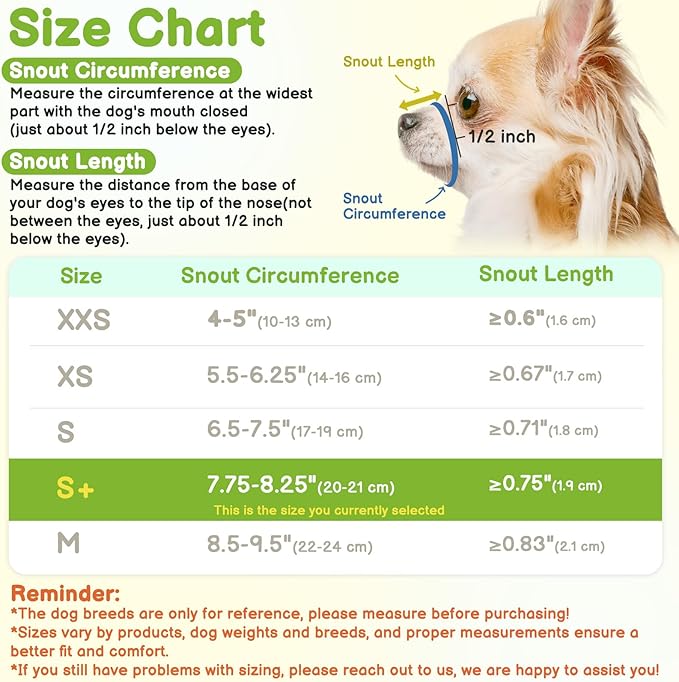 Mayerzon Short Snout Dog Muzzle for Small Medium Dogs, Soft & Sturdy Fabric, Anti Excessive Biting Chewing, Suits Chihuahua Shih Tzu Maltese for Grooming Vet Visits Walk, Allows Drinking(Black, S+)
