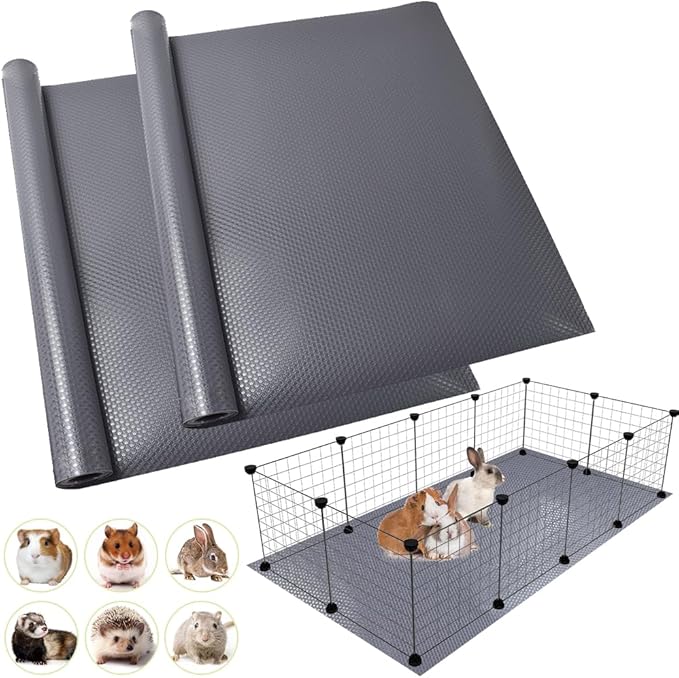 Washable Guinea Pig Bedding Cage Liner Waterproof Rabbit Bedding, Easily Cut to Suit Cage and Reusable Pads for Guinea Pigs, Rabbits, Hamsters, Gerbils, and Chinchillas,18"×79", 2pcs, Grey Mat