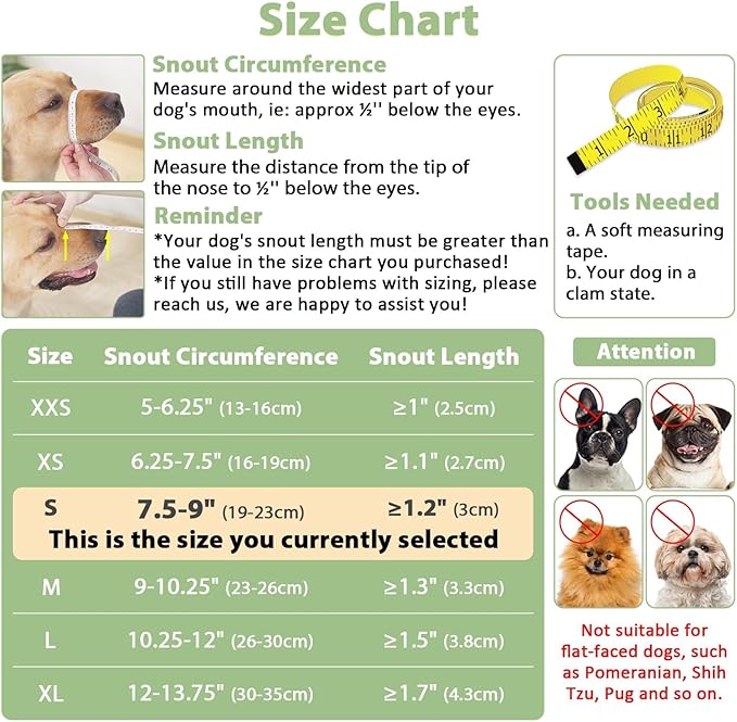Mayerzon Dog Muzzle with Hook and Loop for Large Medium Small Dogs, Patented Soft Mesh Beagle Labrador Puppy Muzzles for Biting Chewing Grooming, Breathable, Adjustable, Allows Panting (Black, S)