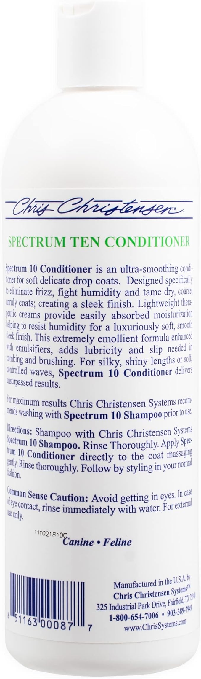 Chris Christensen Spectrum Ten Dog Conditioner, Groom Like a Professional, Gentle Cleansing, Leaves Coat Soft & Silky, Gorgeous Shine, Made in the USA, 473ml