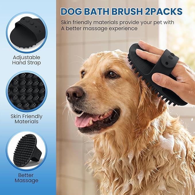 Double-Sided Pet Grooming Rake - 4-in-1 Professional Pet Grooming Kit, Deshedding Dematting Tool for Dogs, Cats, Extra-Wide Grooming Brush & Deshedder Comb for Long and Short Haired Pets(4PCS Black)