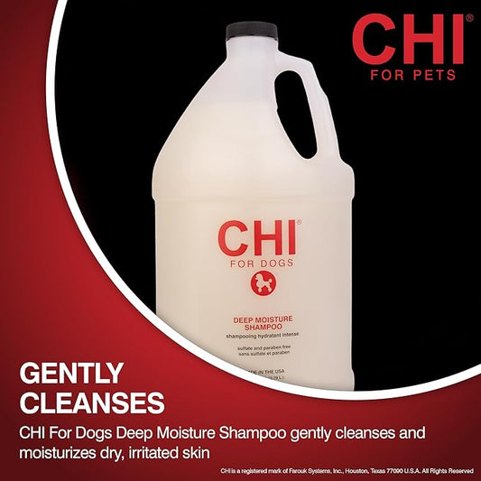 CHI for Dogs Deep Moisture Shampoo, Professional Dog Grooming Formula for Dry Coats, Hydrating and Nourishing Gallon Size Wash for All Breeds and Hair Types, 128 Fl Oz