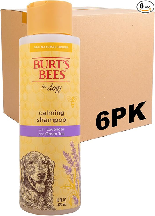 Burt's Bees for Pets Calming Dog Shampoo with Lavender and Green Tea, 95% Natural Origin, pH Balanced, No Sulfates, Soothing Lavender Scent, for All Dog Breeds, 16 Fl Oz - 6 Pack