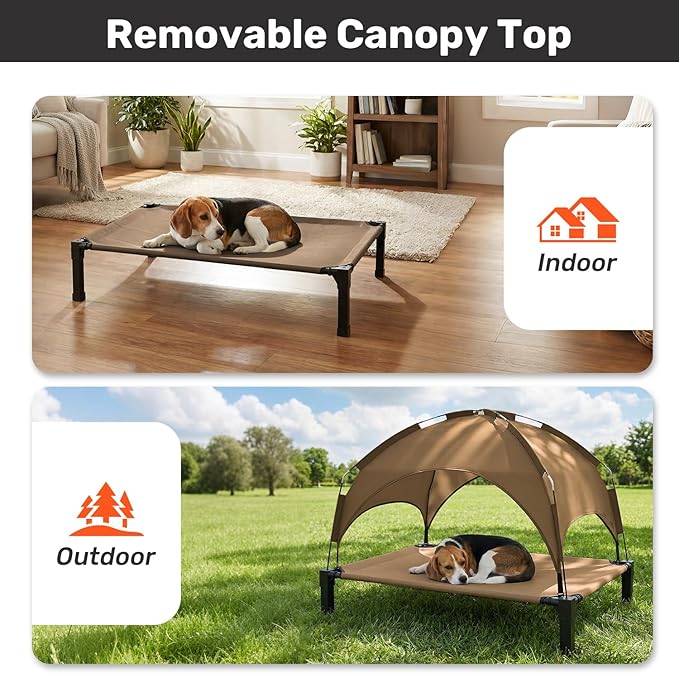 Heeyoo Elevated Dog Bed with Removable Canopy, Portable Dog Cot with Sun Protection Shade Tent, Raised Pet Cooling Cot Bed for Dogs, 42in