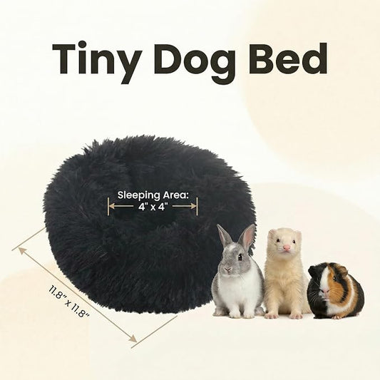 Guinea Pig Bed 11.8 Inch for Small Animal，Washable Small Animal Beds，Hideout Soft & Comfortable Donut Bed for Dwarf Rabbits/Hamster/Hedgehog/Ferrets,Black