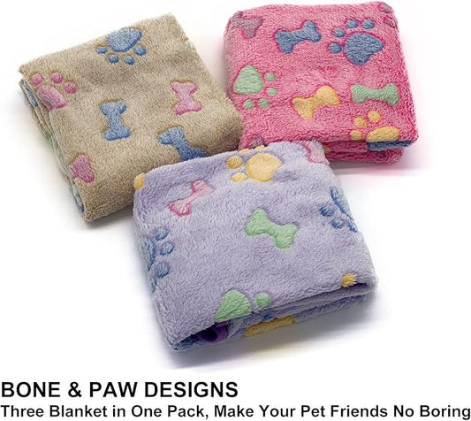 1 Pack 3 Puppy Blankets Super Soft Warm Sleep Mat Bone Print Cute Blanket Fluffy Premium Fleece Pet Blanket Flannel Throw Dog Blankets for Small Dogs Puppy Cat,Small(23"x15")