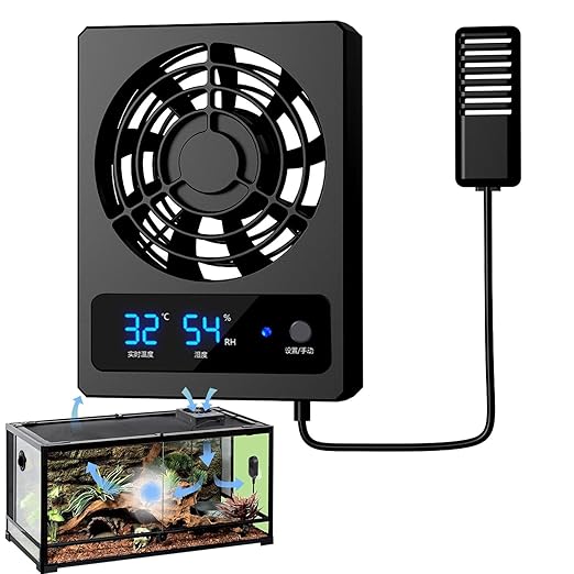 Cooling Fan - Digital Terrarium Airflow Controller, Quiet Habitat Ventilation Device with High Efficiency Wind Output, Smart Temperature Regulation Feature, Ideal for Geckos Turtles Frogs Enclosure Ma