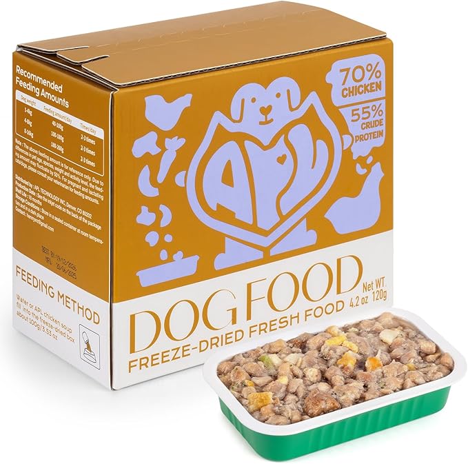 APL Freeze-Dried Dog Food, 0.7oz x 6 Pack | 77% Fresh Meat, 70% Chicken, 55% Crude Protein, Pumpkin & Superfood Recipe | Supports Dental Health, Skin & Coat | Ready-to-Serve