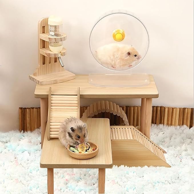 3-Piece Set Hamster Platform Play Wooden for Dwarf Syrian Hamsters Gerbils Mice or Other Small Pets