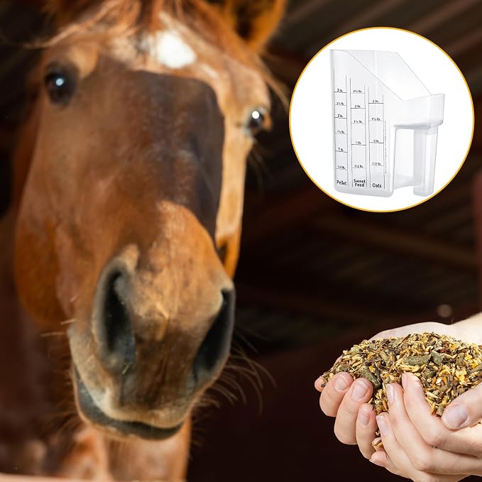 Uiifan 4 Pcs Plastic Feed Scoop with Measurements 3 Quarts Horse Feed Scoop for Livestock Reusable for Horse Goat Sheep Cattle Feeding Supplies (White)