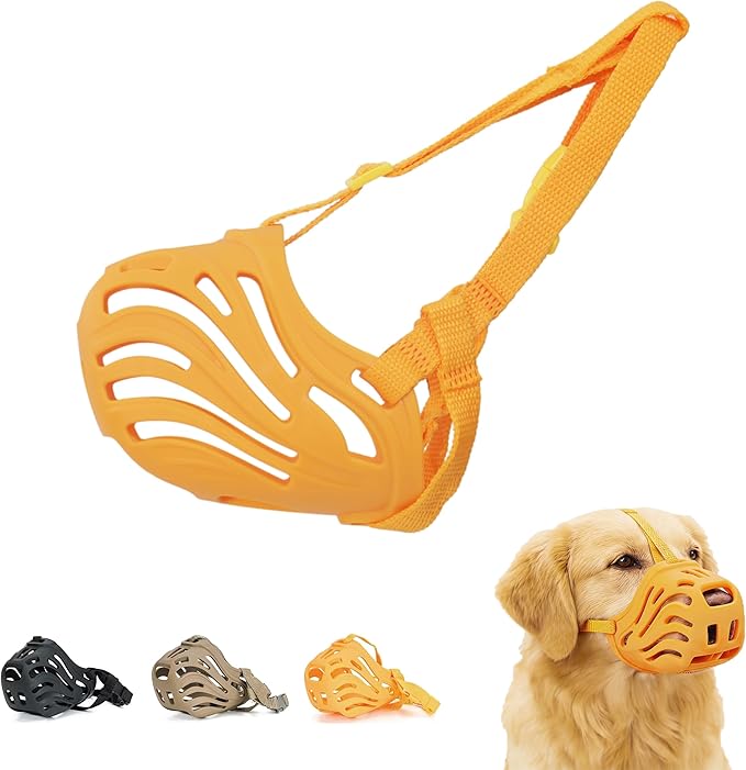Dog Muzzle for Large Dogs Silicone Dog Muzzle, Dogs can Pant and Drink to Prevent Biting, Chewing and Barking (Orange, M-5)