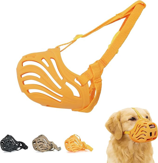 Dog Muzzle for Large Dogs Silicone Dog Muzzle, Dogs can Pant and Drink to Prevent Biting, Chewing and Barking (Orange, M-5)