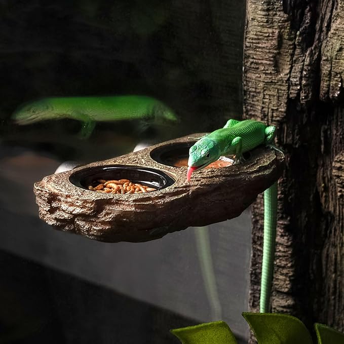 Magnetic Reptile Feeder Ledge, Crested Gecko Feeding Ledge with 6PCS Food Cups Reptile Food Dish Water Bowl Tank Accessories for Bearded Dragon Chameleon Lizard Snake
