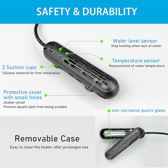 YukiHalu Aquarium Heater 25/50/100/150W with Protective Cover, Mini Fish Tank Heater with External Controller, Temperature Adjustable, Digital Display, Used for 5/10/20/30 Gallons (150W-30Gallon)