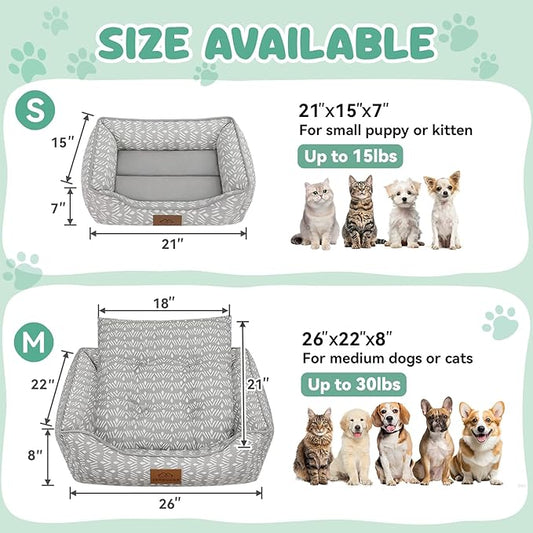 Zerbuger Rectangle Cat Dog Bed for Large Medium Small Pets Indoor Outdoor Machine Washable Sleeping Sofa Non-Slip Bottom Soft Puppy Bed Durable Orthopedic Calming Pet Cuddler (Medium, Grey Pattern)