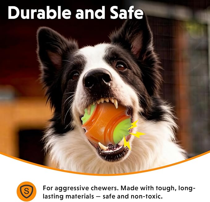 Dog Toy Ball, Indestructible Squeaky Ball for Aggressive Chewers, 3" TPR Rubber Clean Teeth, Relieve Anxiety & Boredom, Interactive Fetch Toy for Medium Large Dogs, Pools &Outdoor Play(Orange)