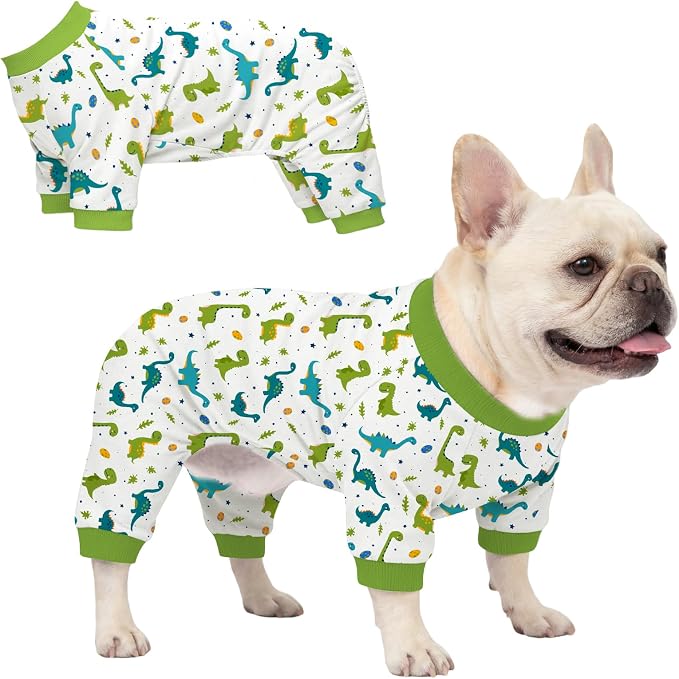 Dog Pajamas for Small Medium Dogs Recovery Suit Dog Pjs Dog Onesie Cute Soft Breathable Puppy Pajamas Pet Spring Summer Stretchy Pjs for Boy Girl - Green Dinosaurs