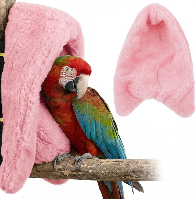 Bird Bed for Cage Cozy Bird Blanket Bird Corner Fleece Bird Bed Warmer Hanging Hammock Toy Cage Hanging Hammock Toy for Greys Parakeet Cockatiel Conure(Pink/M)