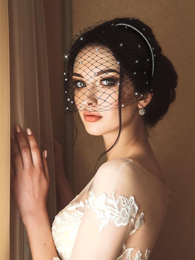 Jansun Black Veil Mesh Veil Headband 1920s Headpiece Birdcage Veil Bridal Wedding Tea Party Fascinator Veil for Women