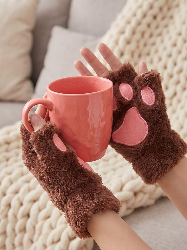OTPEH Cat Paws Gloves Fingerless Bear Furry Paw Cute Hand Gear Cosplay Costume Accessories