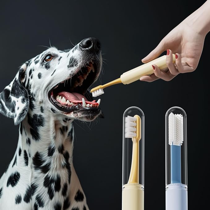 Dual-Head Pet Toothbrush for Small Dogs, Cats, Rabbits & Hamsters - Soft-Bristled Animal Oral Care Toothbrush (Green)