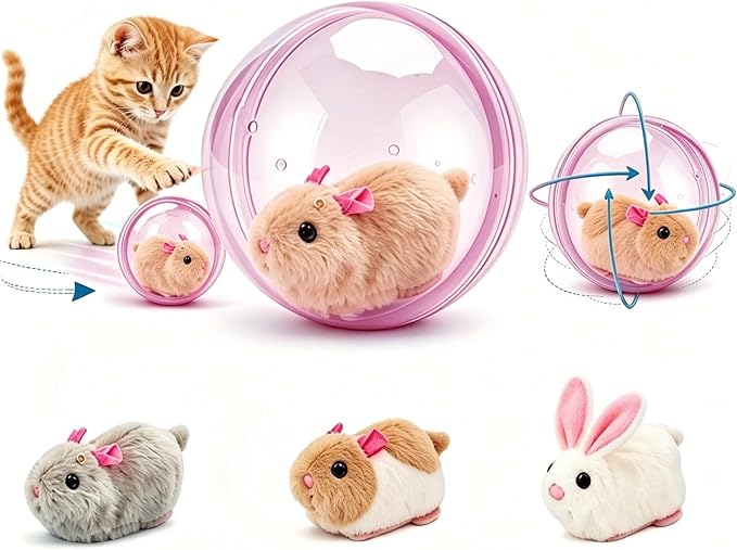 2026 New Self-Rolling Interactive Cat Ball Realistic Animal Automatic Moving Rolling Cat Ball 360° Rolling Spin Moving Cat Ball Fun Indoor Interactive Pet Ball for Cats Dogs Chasing(2pcs,Mouse-A)