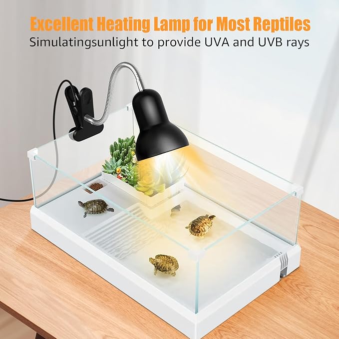 Reptile Heat Lamps, UVA/UVB Turtle Heat Lamp,Turtle Aquarium Light Bulbs, Heating Lamps with Cycle Timer, 360° Rotatable Heat Lamp for Lizard Turtle Snake Aquarium Aquatic Plants,2 Heat Bulbs 110V